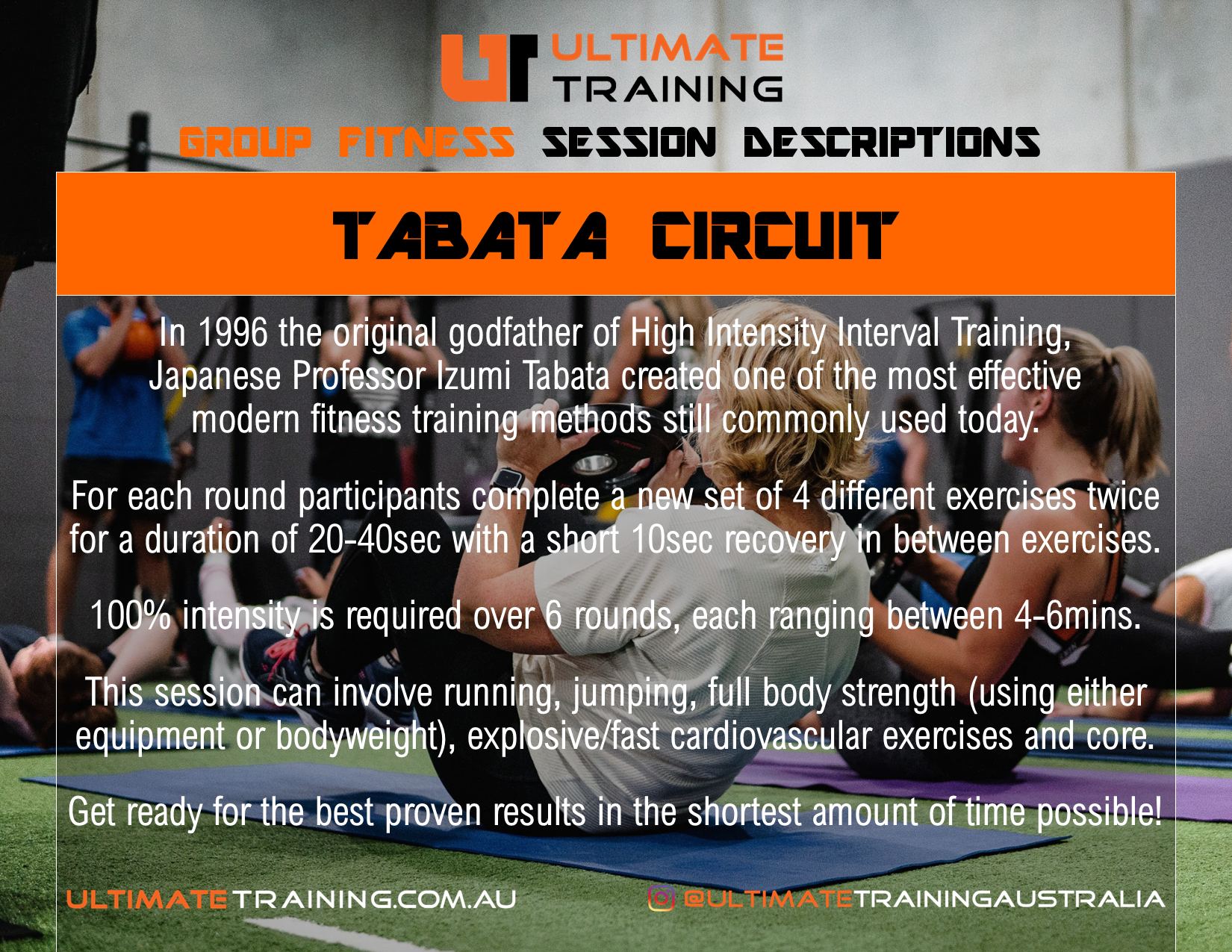Ultimate Training Group Fitness Tabata Circuit Session Details
